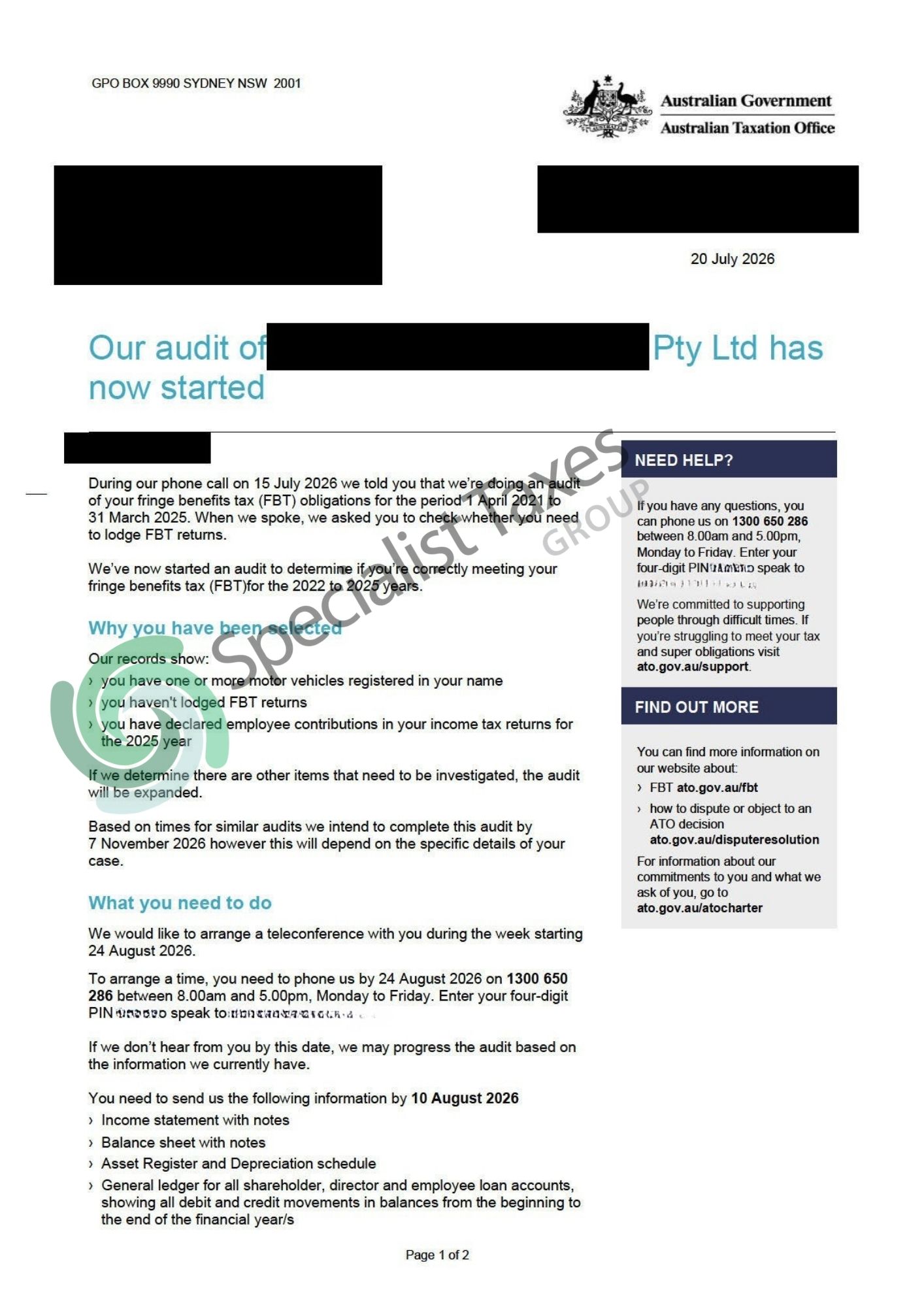 ATO car FBT Audit letter for cars ATO car FBT Audit letter for cars